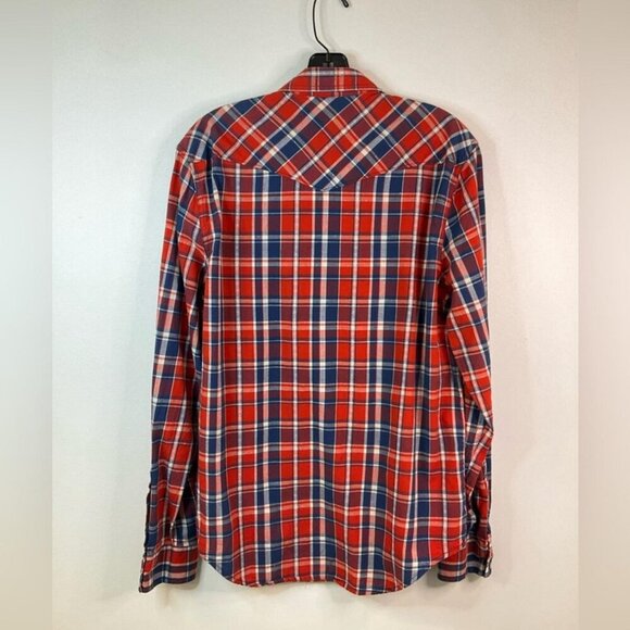 LUCKY BRAND Men's Red Plaid Pearl Snaps Shirt, size Medium - Picture 3 of 8